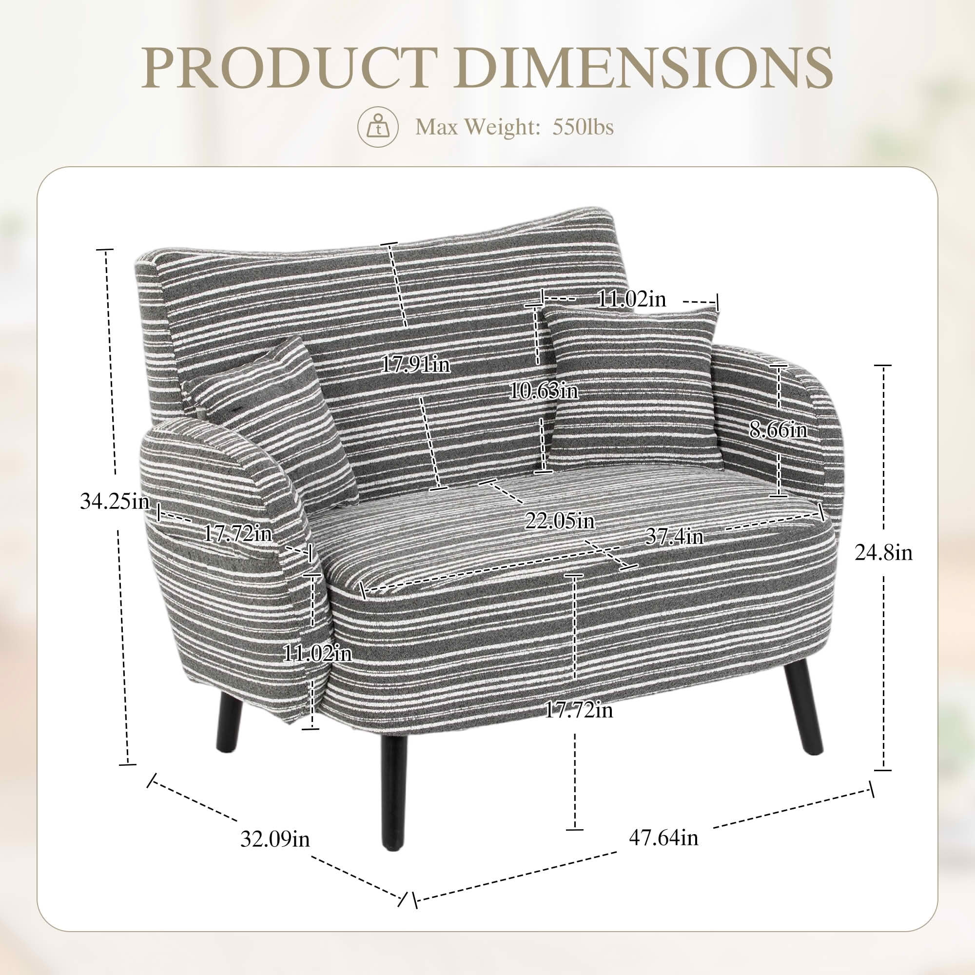 MAYEERTY Modern 2-Seat Deep Seat Loveseat, Fabric Couch with Storage Pockets & Arm Pillows for Small Apartment Bedroom
