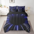 thumbnail image 2 of Black Light Navy Blue Bed in a Bag Queen Comforter Set 7 Piece,3D Black Hole Abstract Geometric Bedding Sets,Modern Striped Circle Swirl Sheet Set,Geometry Stripes Line Bed Set, 2 of 6