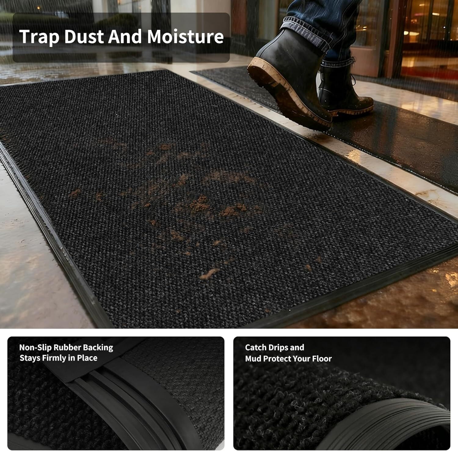KOLOKO Heavy Duty Outdoor Doormat 4x4 FT Black Waterproof Non-Slip Welcome Mat for Entryway Patio Garage Commercial & High Traffic Areas