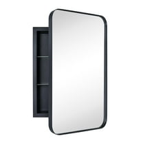 TEHOME Black Rectangle Recessed Bathroom Medicine Cabinet with Mirror Stainless Steel Metal Framed Rounded Rectangular Bathroom Cabinet with Mirror 16x24''