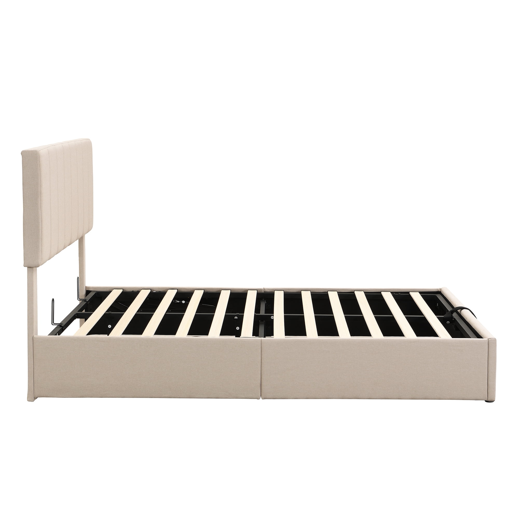 Queen Upholstered Platform Bed 83.5 Inch, Hydraulic Storage System Bed Frame with Linen Fabric Headboard, No Box Spring Needed, Beige