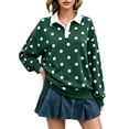 thumbnail image 2 of Evdexr Long Sleeve Shirts for Women Polka Dot Tops Oversized Collar Y8k Polo Shirts Casual Loose Streetwear Rugby Tshirts Dark Green 2XL, 2 of 6