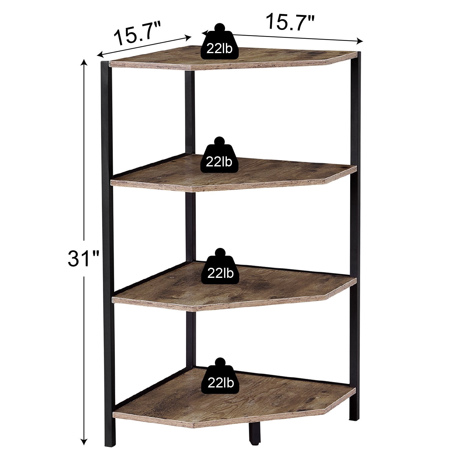 VECELO 4-Tier Corner Shelf, Multipurpose Wood Storage Stand for Small Spaces, Bedroom, Living Room, Gray