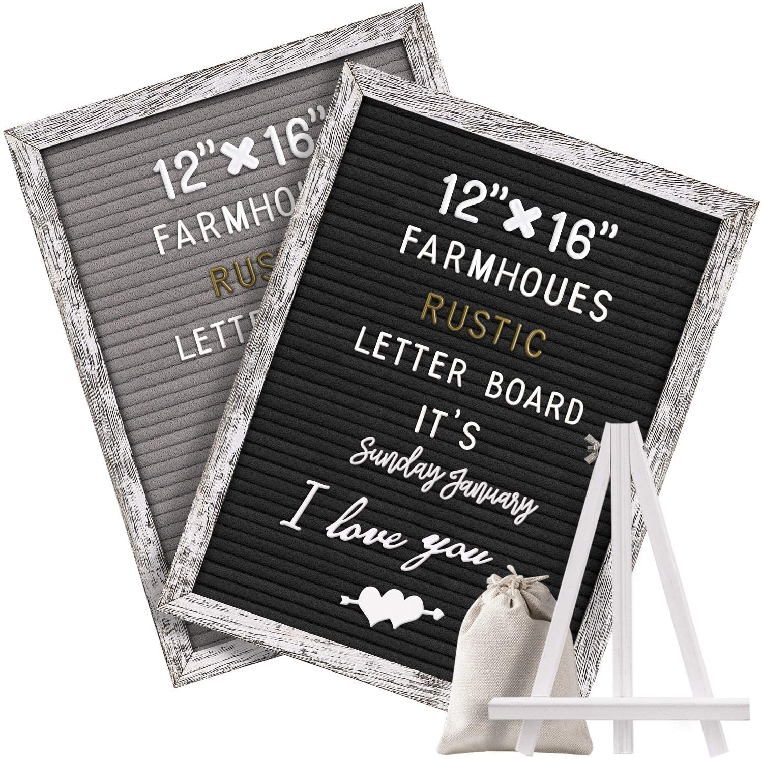 Reclaimed barn wood with white felt letter board and black letters 