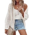 thumbnail image 2 of Womens Cardigan Sweater Stylish Hollow Out Knit Drop Shoulder Cardigan Solid Casual Casual Sweater Creamy White XL, 2 of 7
