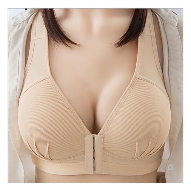Plus Size Push Up Bra Front Closure Solid Color Brassiere Bra 36-46 Wireless Underwear for Women