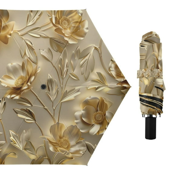 Luxury Flower and Leaf Compact Sun Umbrella Windproof Travel Umbrellas for Rain Strong Portable UV Protection