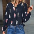 thumbnail image 2 of ZZwxWA Fashion Womens Loose Fit Cute Party Tops Oversize Comfortable Blouse Feather Print Womens Tops Dressy Long Sleeve Tunic Tops V-Neck T-shirts On Sale, 2 of 4