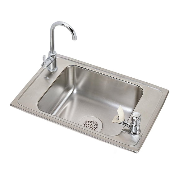 Elkay Celebrity Stainless Steel 25" x 17" x 6-7/8", 2-Hole Single Bowl Drop-in Classroom Sink and Vandal-resistant Faucet / Bubbler Kit