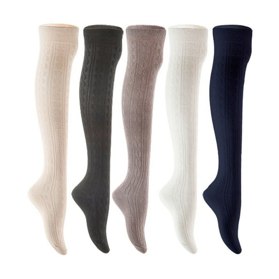 Lian LifeStyle Women's 5 Pair Adorable Comfortable Soft Thigh High Over Knee High Cotton Socks Size 6-9 L1024 Cream,Black,Dark Grey,White,Navy