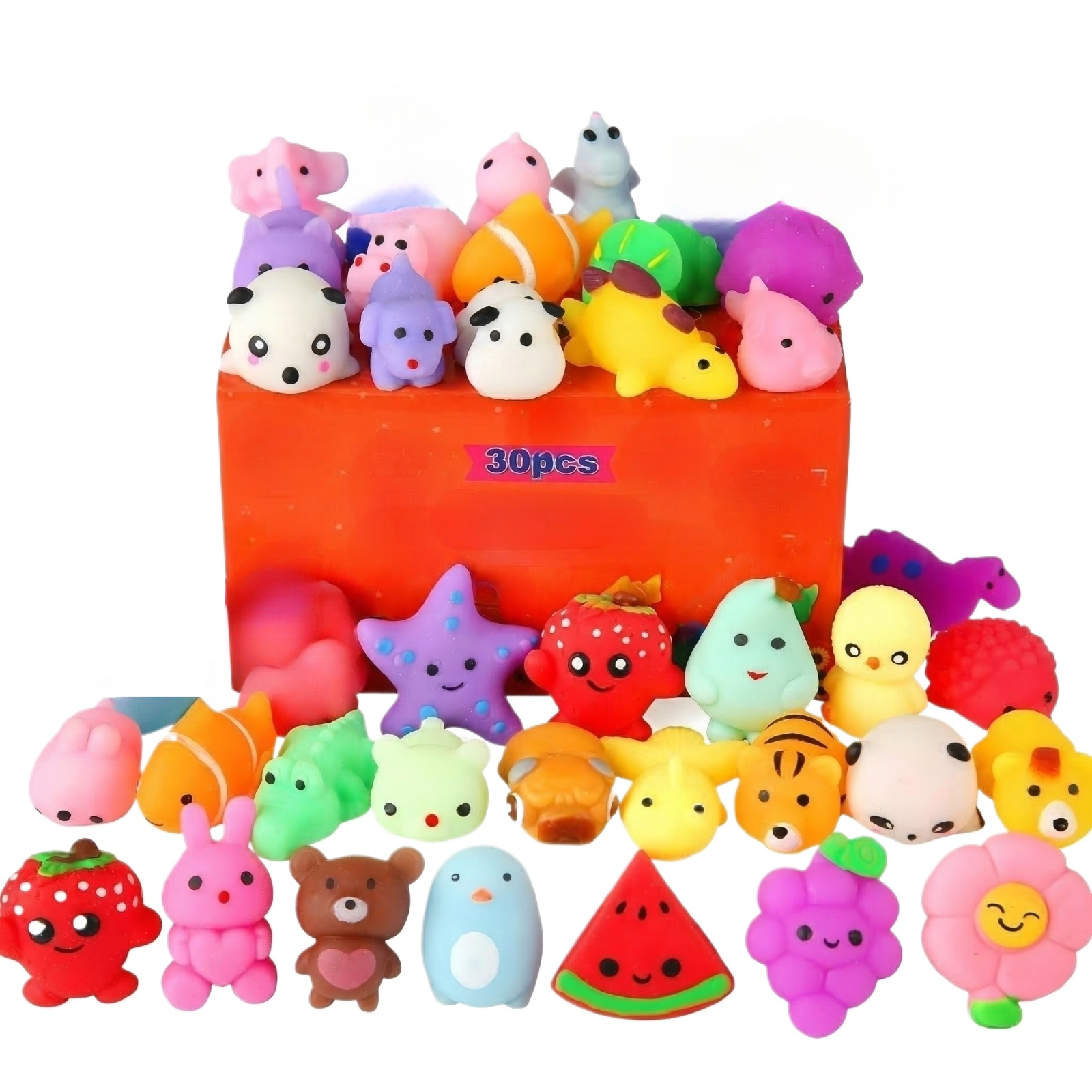 Relaxation Squeeze Toys Pack, 30 Count Colorful Mochi Squishies, Sensory Toys for Student and Adults, Great for Classroom, Birthday Party Favors, Stocking Stuffers