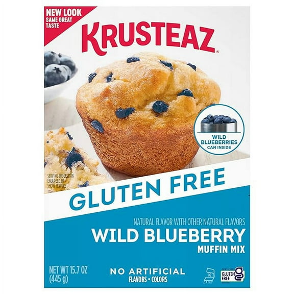 1x Krusteaz Gluten Free Blueberry Muffin Mix, Includes Can of Blueberries, 15.7 oz Box