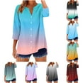 thumbnail image 2 of ShiShine Womens Gradient Color Shirts 3/4 Sleeve V Neck Button Down T-Shirts Casual Loose Fit Floral Printed Fall Going Out Blouses, 2 of 5