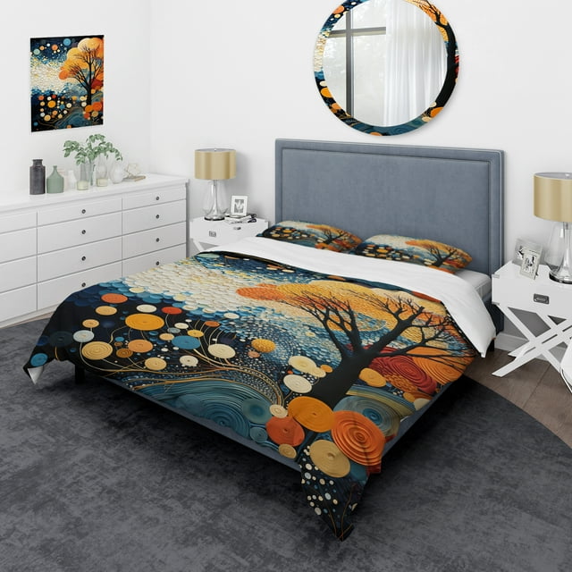 Designart "Dynamic Duality Colorful Mid Century Harmony V" Abstract Bedding Covert Set - Abstract Midcentury Multi-Color Mid-Century Bed Set With 2 Shams