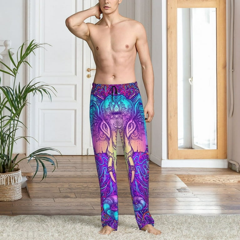 Susaid Elephant in Tribal Style Print Mens Pajama Pants Set Sleep