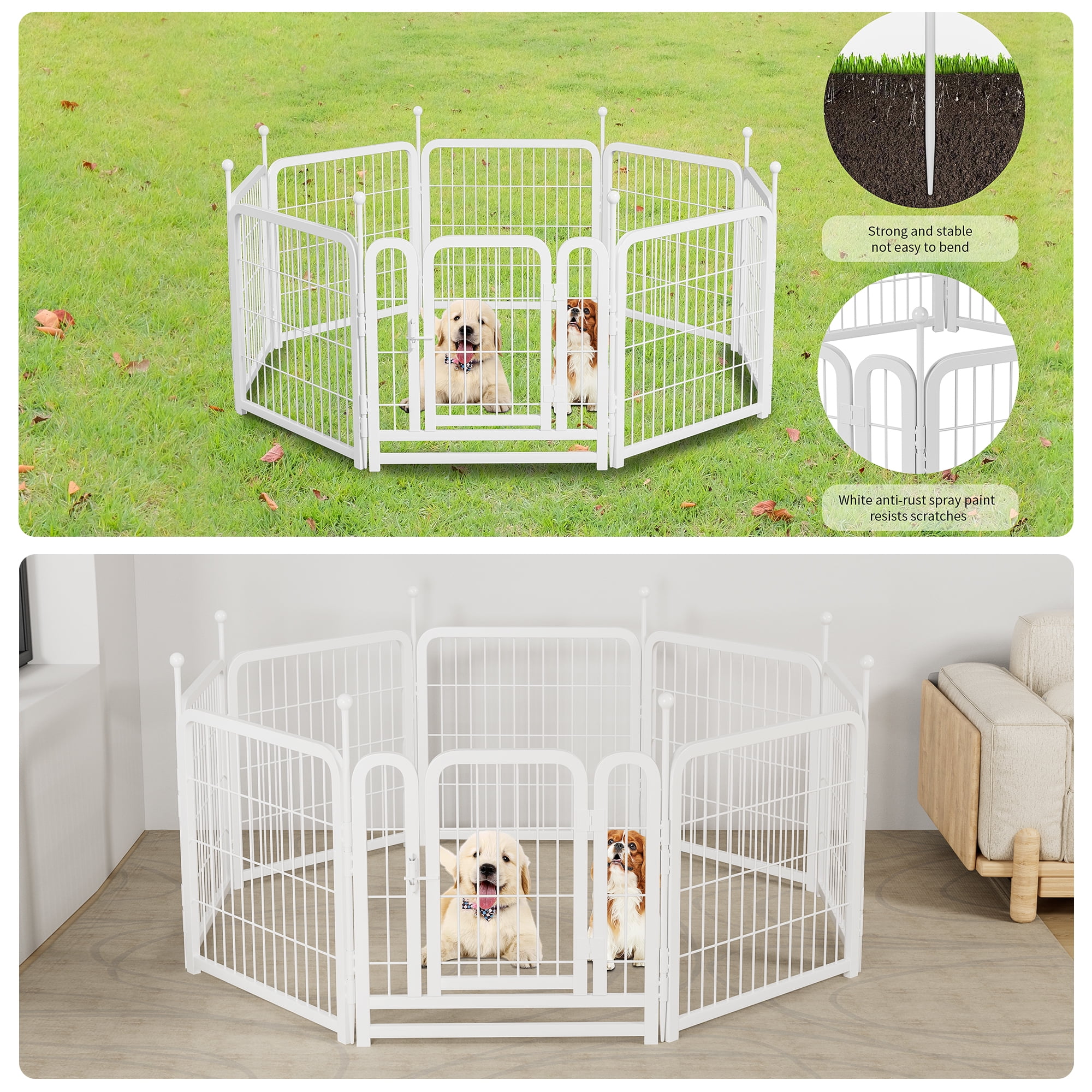 Xecessory Dog Playpen Outdoor, 8 Panel Fence Heavy Duty Metal Indoor Dog Pen with Gates for Small and Medium Pets Playpen for Garden Backyard Camping