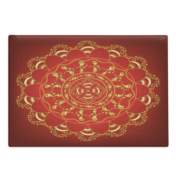 Mandala Cutting Board, Ottoman Art Ornament Hand Drawn Oriental Floral Themed Illustration, Decorative Tempered Glass Cutting and Serving Board, Large Size, Yellow Red, by Ambesonne