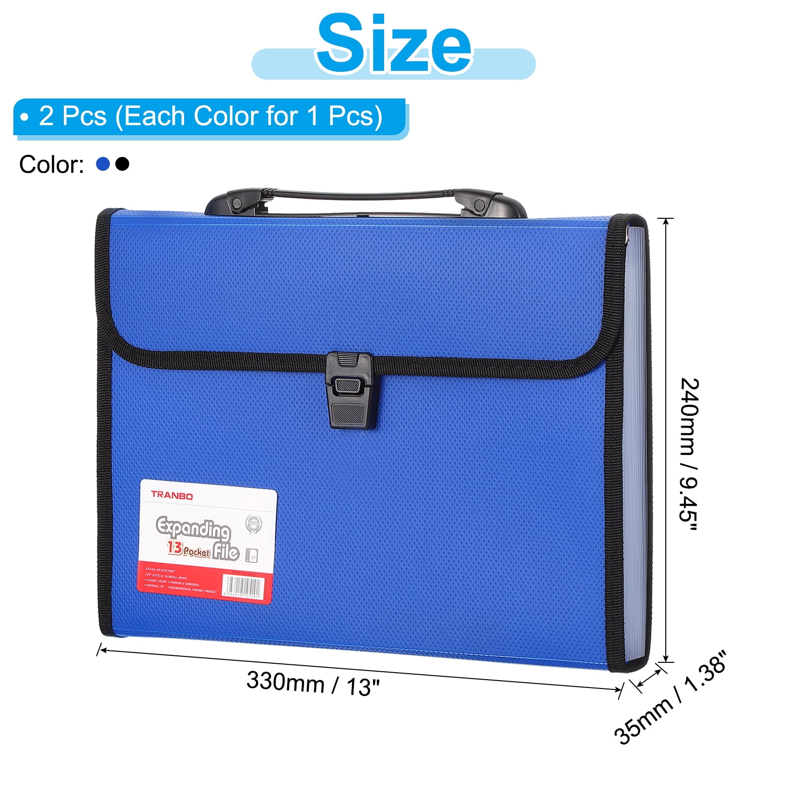 Uxcell Expanding File Folder, 2 Pcs 13 Pockets Accordion File Organizer, Black Blue