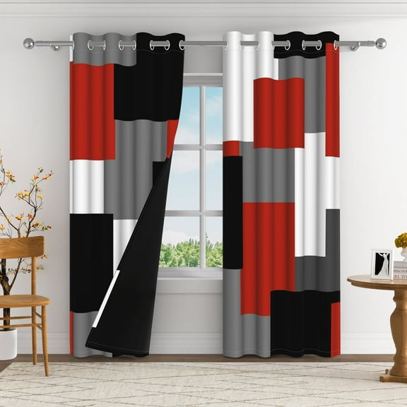 Aofoto Red Black Blackout Curtains for Bedroom 2 Panels Set, Grommet Thermal Insulated Room Darkening Window Drapes, 42"Wx84"L