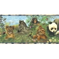 thumbnail image 3 of Dundee Deco Prepasted Wallpaper Border - Jungle Green, Blue, Brown Baby Animals Wall Border Retro Design, 15 ft x 10 in (4.57m x 25.4cm), 3 of 5