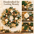 thumbnail image 3 of 24 Inch Artificial Christmas Wreath with Gold Leaves, Champagne and Bronze Ornaments, Pinecones and Ivory Roses, Elegant Holiday Door Decor, 3 of 9