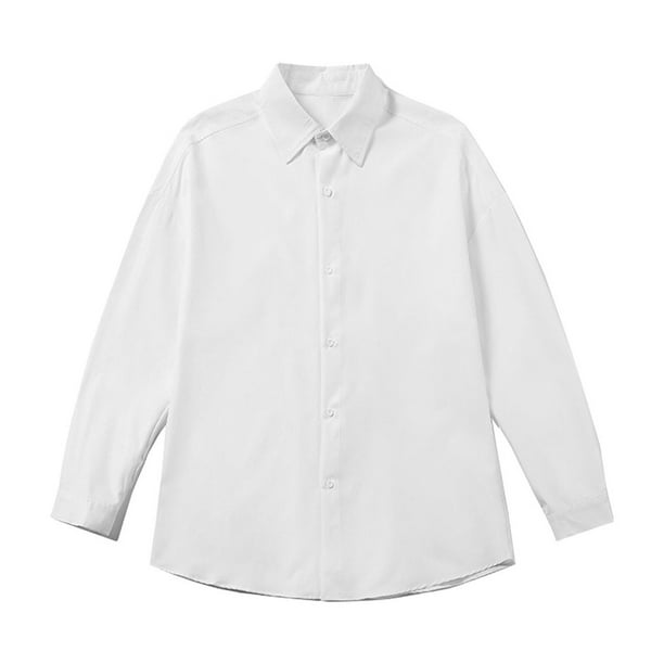 pstuiky Camisas casuales de manga larga para hombre, Camisa de manga larga de color liso para hombre, blusa de trabajo con solapa y botones Tops de talla grande para hombre m