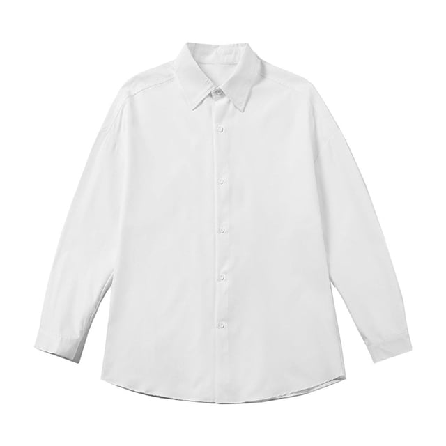 Funicet Man Solid Color Long Sleeve Shirt Workwear Button Lapel Blouse
