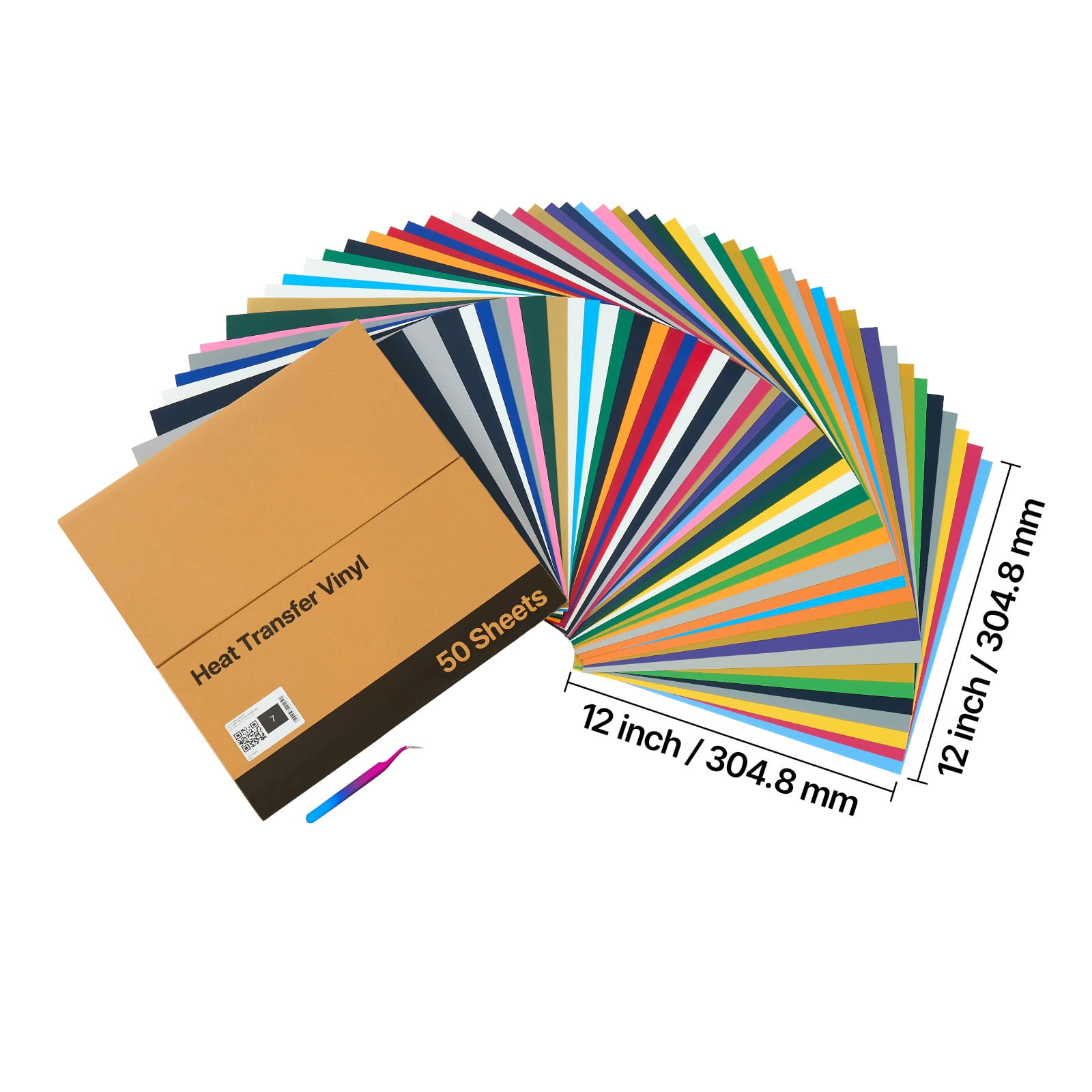 KFFKFF Heat Transfer Vinyl Bundle, 50 Sheets, 12 x 12 in, Assorted Colors, Easy to Cut and Weed, Includes Accessories, Compatible with Cutting Machines, Suitable for T-Shirts and Other Materials