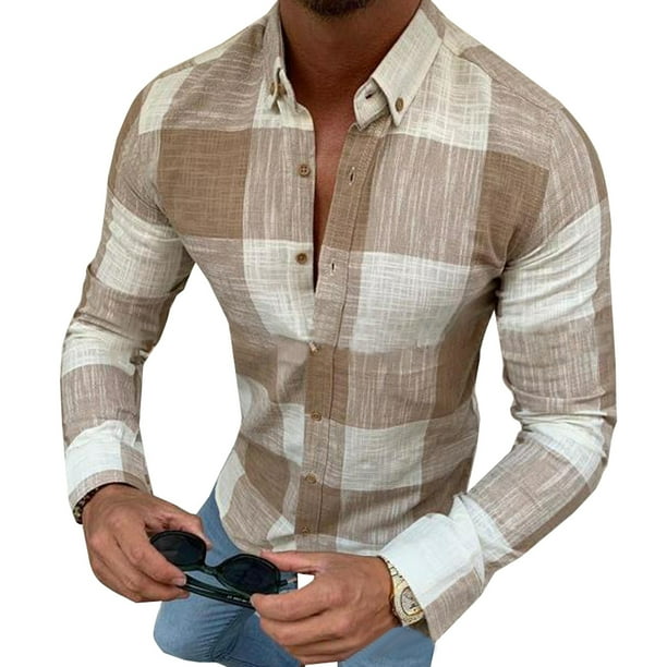 Wodstyle - Mens Casual Long Sleeve Slim Fit Shirts Plaid Button Down Office Work Tops - Walmart