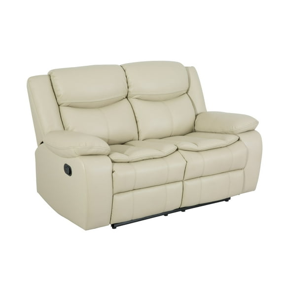 Breathable Leather Manual Reclining Loveseat for Living Room with Pillow Top Arm Cushions and Pocket Spring Comfort in Cream