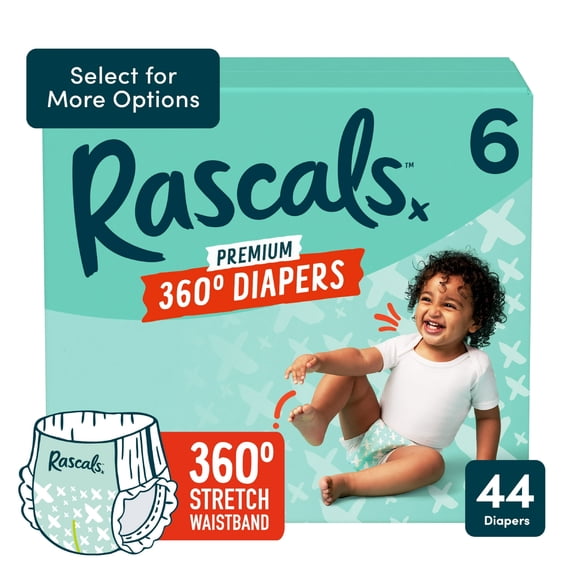 Rascals Premium 360 Absorbent Pull-On Diapers, Size 6, 44 Count