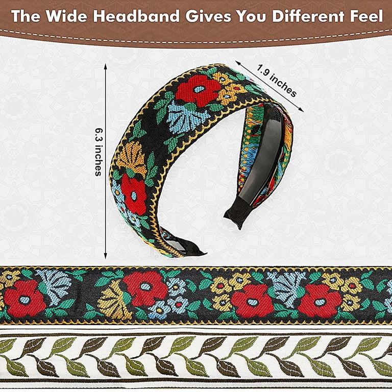 4 Pieces Boho Headband Handmade Embroidery Bohemia Floral  display picture 3