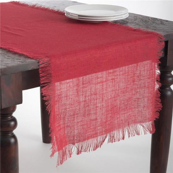 20 x 70 in. Mari Sati Rectangular Fringed Jute Table Runner - Red