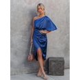 thumbnail image 4 of Bodycon Sexy Party Silk Robe Satin Dress For Women Short Sleeve One Shoulder High Split Ruched Evening Dresses 2022 Autumn, 4 of 7