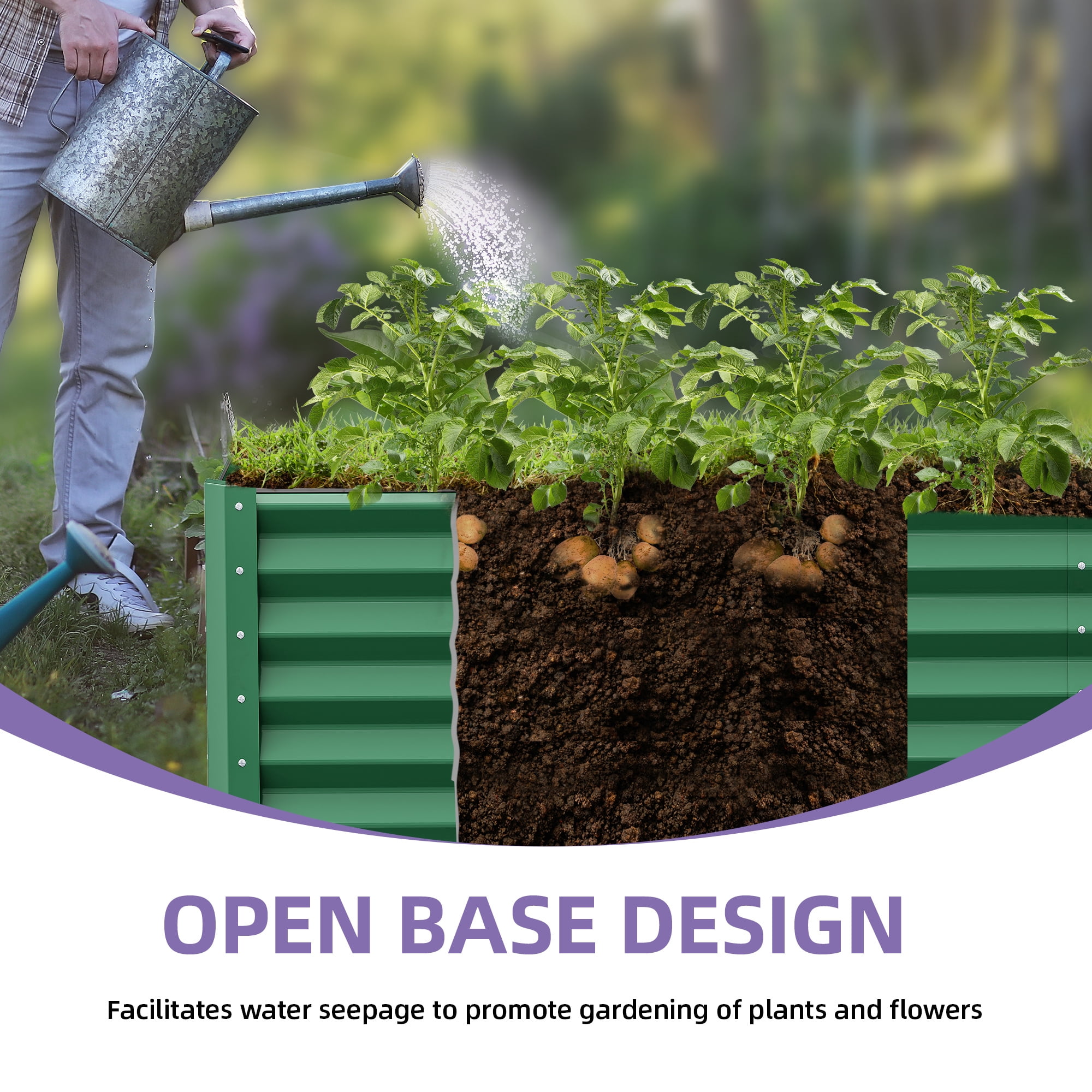 Dextrus 8x4x1.5Ft Large Raised Garden Bed, Galvanized Metal Planter with Accessories & Gloves, Green