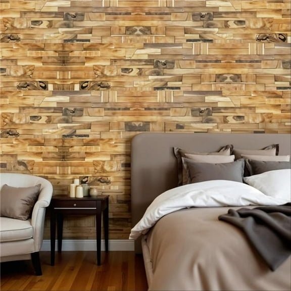 HomeRoots 617479 Brown 3D Embossed Abstract Teak Reclaimed Wood Decorative Wall Panels