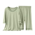 thumbnail image 3 of HVOBTTY Kid's Soft Daily Outdoor Sets, Toddler Summer Outfit Sets, Kids Casual Solid Color Lightweight Round Neck 3/4 Sleeve Top and Long Pants 2 Piece Sports Outfits Sets Green, 6-7 Years, 3 of 5