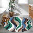 thumbnail image 3 of Green Blue Brown Moire Round Area Rug 4Ft Washable Circle Rugs for Bedroom Dining Room, Modern Abstract Art Non-Slip Carpet Floor Mats Indoor Outdoor Carpet Runner Aesthetic Home Decor, 3 of 8