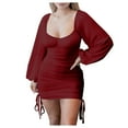 thumbnail image 2 of Gspmoly Robe d'Été, Mode Femmes Robe Unie Décontractée à Manches Longues Col à Lien Mi-Cuisse Robes de Soirée pour Femmes Offres Prime, 2 of 9