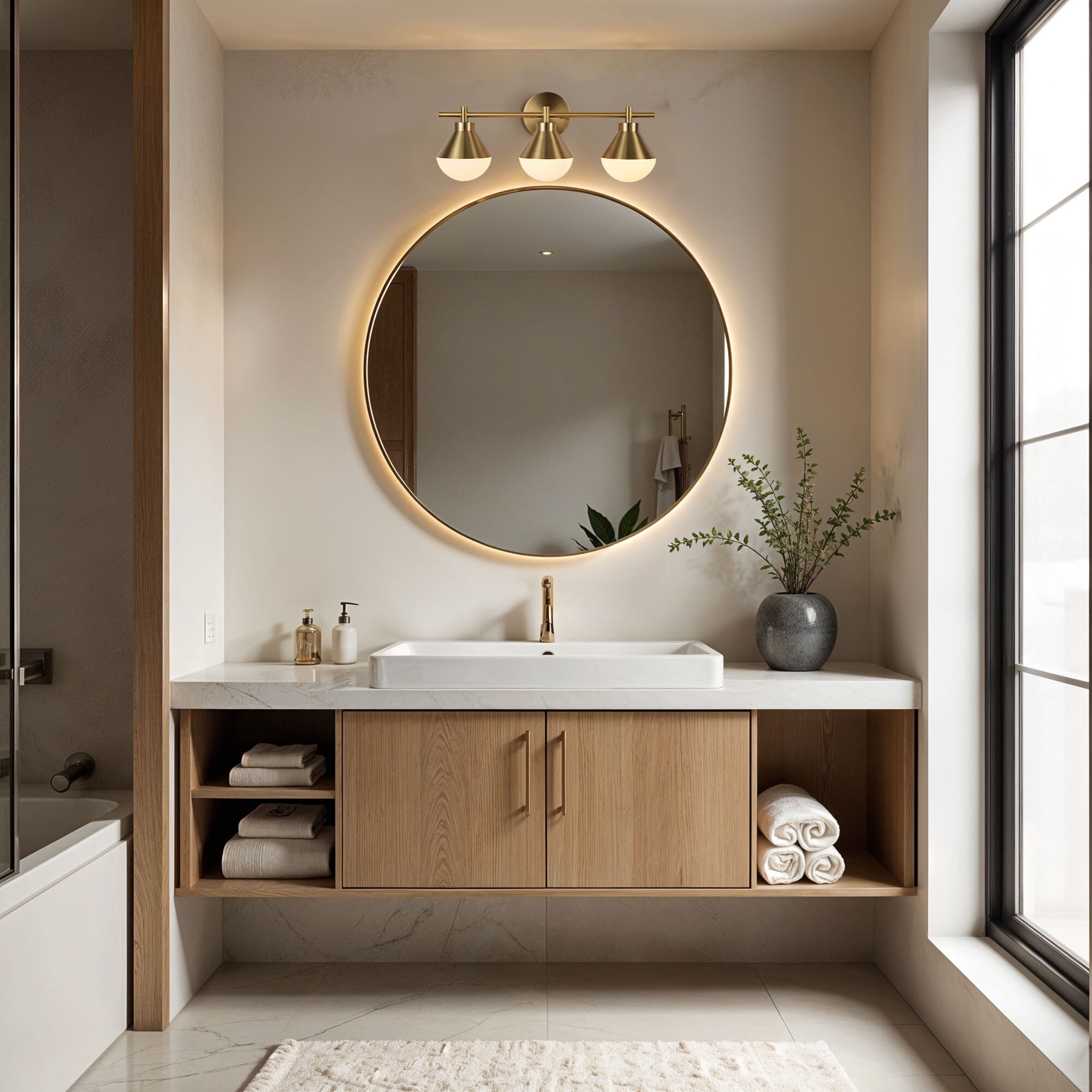 Kenroy Home Schoolhouse 23'' Vanity Light 3-Light Wall Light Fixture Transitional Table Light Fixture for Bathroom, Hallway, or Office, Brushed Gold