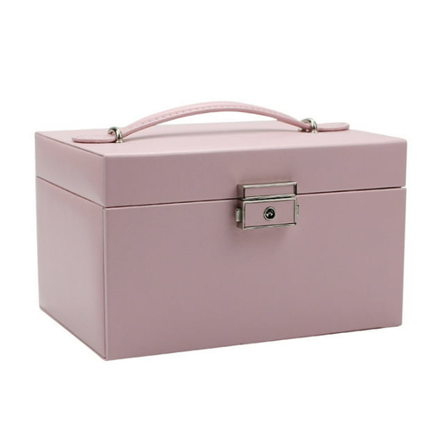 Riwcyla Jewelry Organizer 3,layer Large Capacity Jewelry Box Earrings Necklace Rings Holder with Makeup Mirror and Lock Case PU Leather Jewelry Drawer