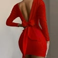 thumbnail image 3 of LLYwey Jeans Dresses for Women 2024 Fashion Color Slim Back Bow Tie Casual Long Sleeve Dress New A-Line Dresses Red Xl, 3 of 8