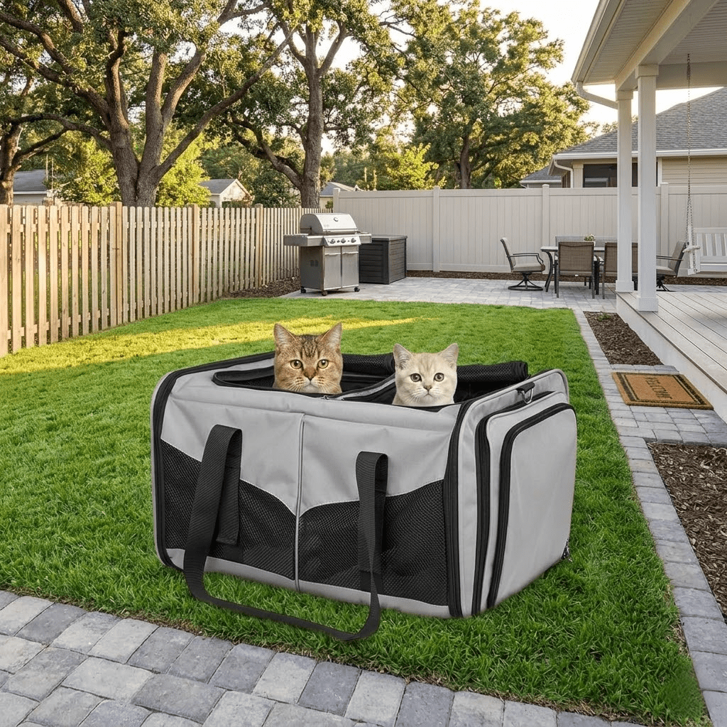 Mashelly Cat Carrying Case,  Protable and Breathable Pet Travel Carrier, Double Compartment Cat & Dog Carrier for 2 Cats, Expandable Double Soft Sided Carrier with 2 Litter Boxes