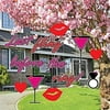 Bachelorette Party Lawn Decorations (indoor/outdoor) - "Last fling before the ring!" with Hearts, Kisses, Martinis and one Ring (Set of 18)