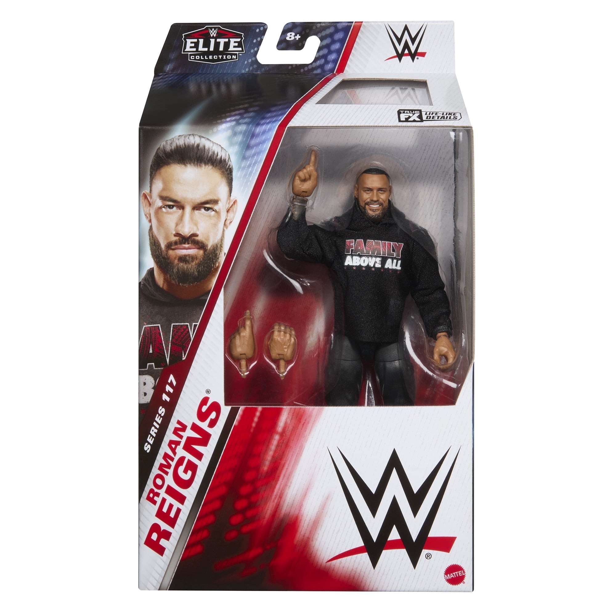 Mattel WWE Top Picks Elite actiefiguur & accessoires set, Roman Reigns 6 verzamelobject met verwisselbare handen, ringuitrusting en 25 scharnierpunten, HWX34