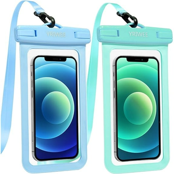 Universal Waterproof Phone Pouch, IPX8 Waterproof Phone Case Dry Bag with Lanyard for iPhone 14 13 12 11 Pro Max XR X XS SE 8 Plus Samsung S23 S22 Ultra S21 S10 S9, up to 7", 2 Pack (Blue/Green)