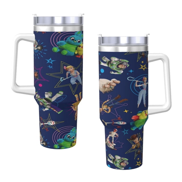 Vaso de 40 oz con asa y tapa con pajita de Toy Story, taza aislada, botella de agua de acero inoxidable, taza de viaje, portavasos, regalo