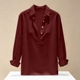 thumbnail image 3 of GERsome Button Down Shirts for Women Long Sleeve Collared V-Neck Comfy Cotton Casual Loose Fit Dressy Blouses Wine 2XL, 3 of 6