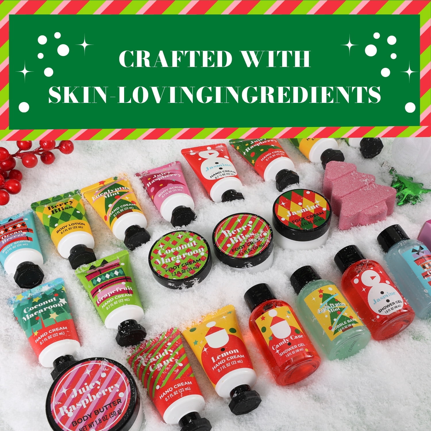 Advent Calendar 2025 with 24pcs Countdown to Christmas Day Gift Sets for Women, Xmas Bath & Body Spa Gift Baskets for Her