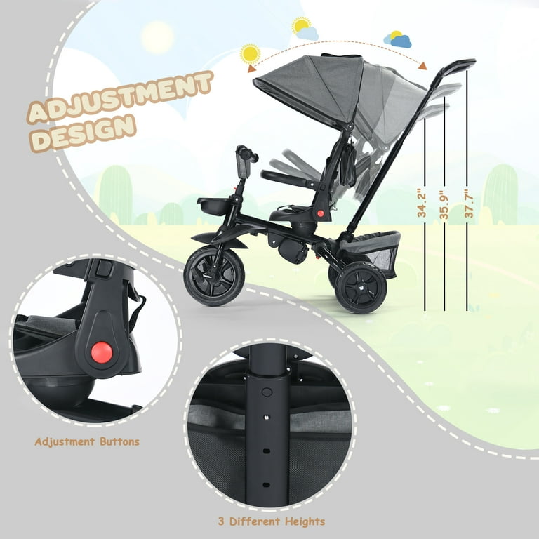 Kinderkraft Aveo 3in1 Tricycle - Grey (9 Months-5 Years)